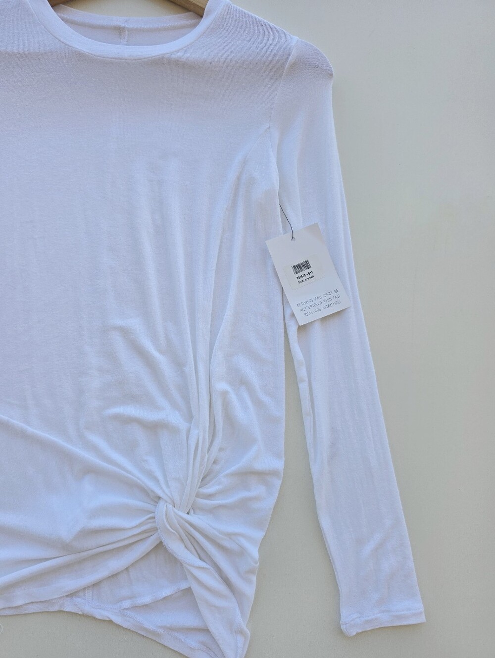Enza Costa NWT Fitted White Crew Neck Long Sleeve Twist Front Top - Picture 4 of 8
